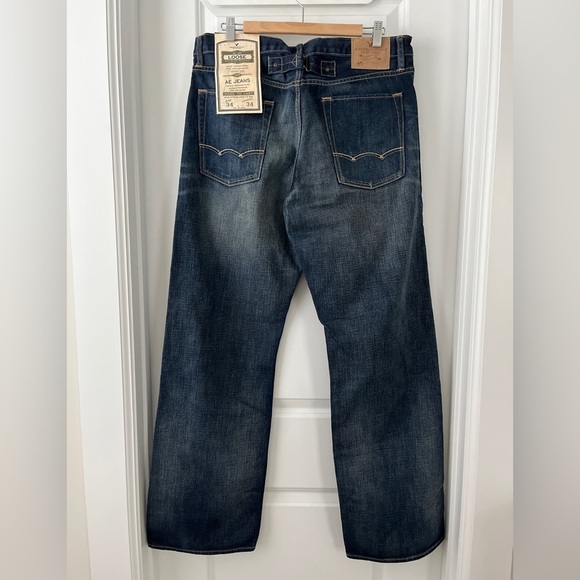 American Eagle Outfitters Men's Relaxed Jeans - Dark Blue button fly - Picture 3 of 5